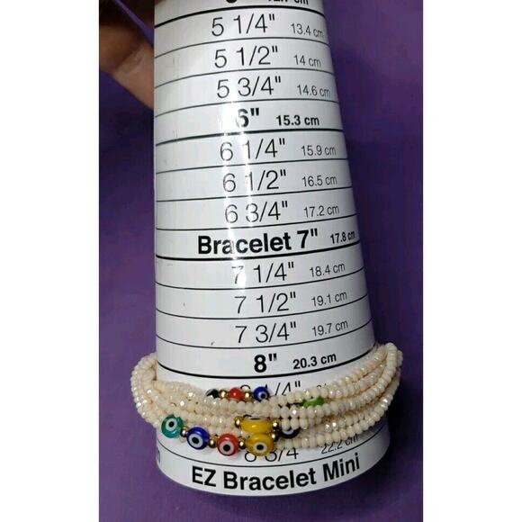 Light Pink Iridescent & Multicolor Evil Eye Multistrand Bead Bracelet Adjustable - Picture 8 of 8